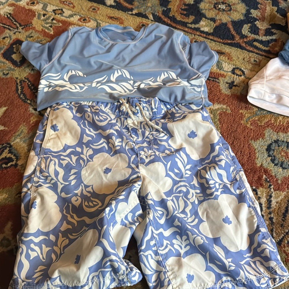 Gap Boys XXL surf trunks and matching swim shirt in light blue